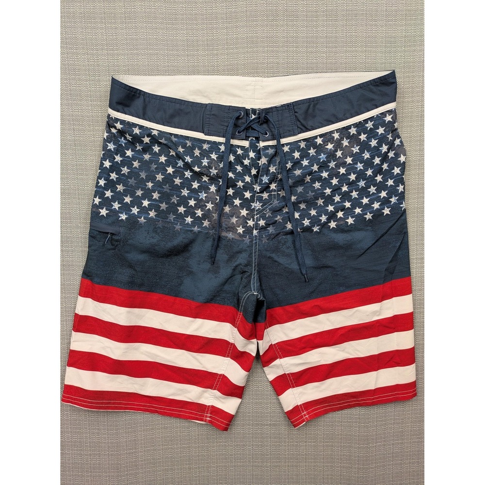 Burnside Swim Trunks Mens 38 Flag Patriotic Board Shorts Drawstring 10 Inseam